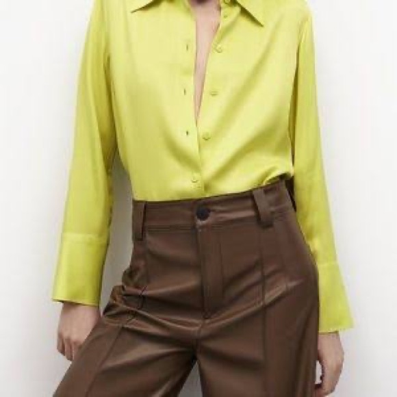 π ZARA ASH BROWN FAUX LEATHER FULL LENGTH STRAIGHT LEG HIGH WAIST PANTS! - Picture 15 of 16